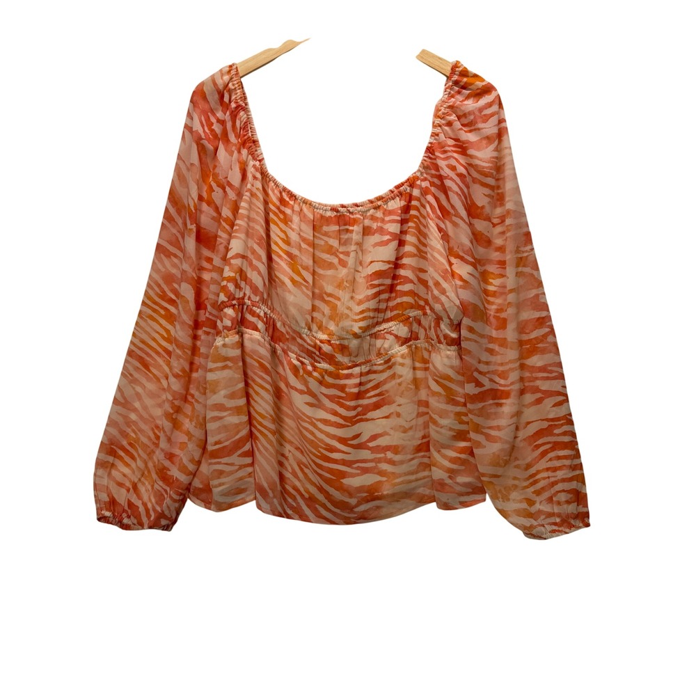 DR2 Orange Zebra Print Peasant Blouse Womens Size XXL Flowy Boho Long Sleeve